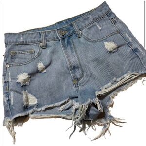 UNIF Size 28 Denim Blue Jean Shorts Distressed Light Wash Midrise micro mini
